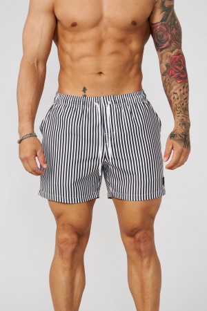 Young LA 1056 - Striped Swim Shorts Schwarz | 6384-XSRKY