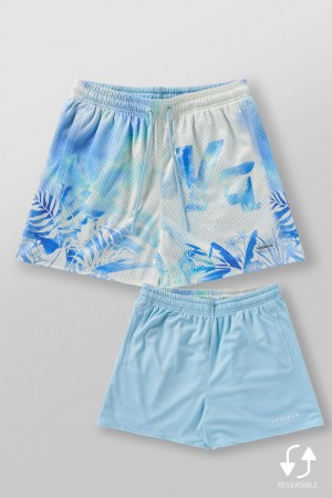 Young LA 1111 - Skulls & Roses Reversible Shorts Blau | 7692-GRWTJ