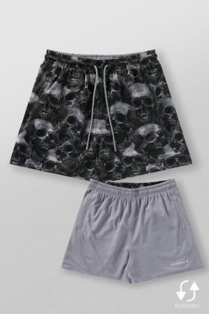 Young LA 1111 - Skulls & Roses Reversible Shorts Schwarz | 9165-LYGDA