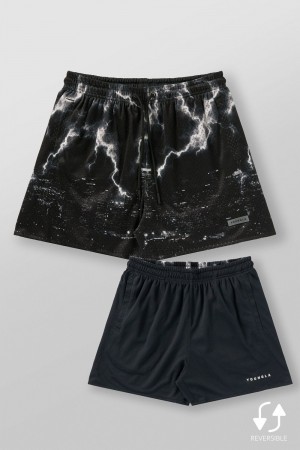 Young LA 1111 - Skulls & Roses Reversible Shorts Schwarz | 4503-HKUMY