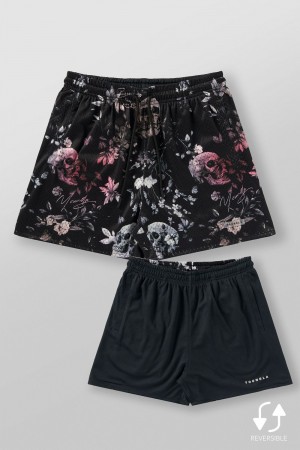 Young LA 1111 - Skulls & Roses Reversible Shorts Schwarz | 0672-APUYW