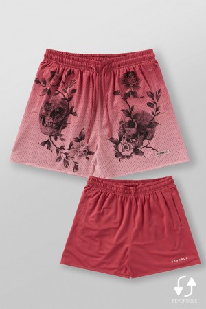 Young LA 1111 - Skulls & Roses Reversible Shorts Rot | 1978-OTNCE