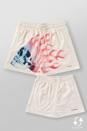 Young LA 1111 - Skulls & Roses Reversible Shorts Beige | 8216-YXCOD