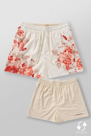 Young LA 1111 - Skulls & Roses Reversible Shorts Beige Orange | 4172-WPMKV