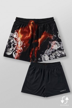 Young LA 1111 - Skulls & Roses Reversible Shorts Schwarz | 6074-RGJWE