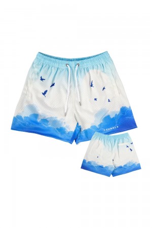 Young LA 141 The Block Party Shorts Weiß Blau | 9304-PNJBC