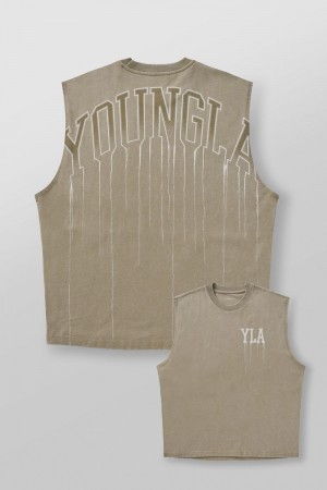 Young LA 3031 - Drip Muscle Tanks Khaki | 9436-RNWFT