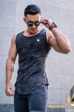 Young LA 314 Scoop Bottom Ribbed Tank Dunkelgrau | 1354-DXMCQ