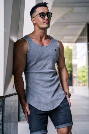 Young LA 314 Scoop Bottom Ribbed Tank Grau | 2073-FYBAS