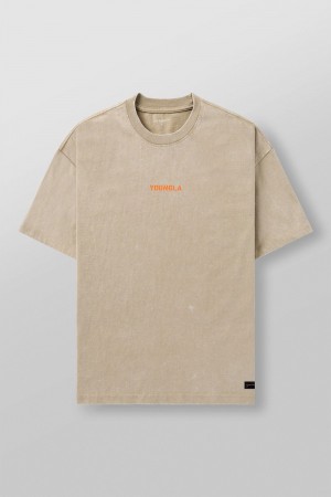 Young LA 4014 - Orange Emblem Tees Beige | 8753-FTZMA