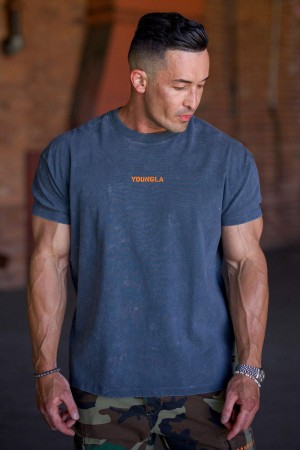 Young LA 4014 - Orange Emblem Tees Blau | 8537-EXZTA