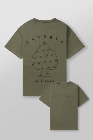 Young LA 4098 - Ace Of Spades Tees Olivgrün | 0719-PKJAS