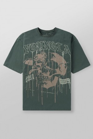 Young LA 4116 - Floral Skull Tees Grün | 9651-NVTHQ