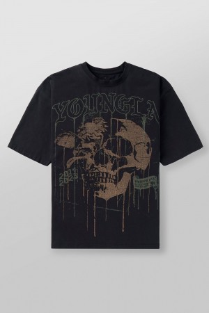 Young LA 4116 - Floral Skull Tees Schwarz | 9573-ILWGF