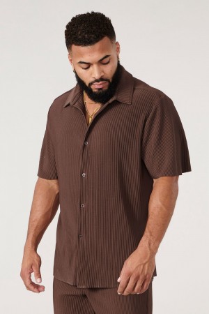 Young LA 448 Pleated Festival Shirts Dunkelbraun | 3685-FKZHA