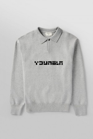 Young LA 508 - Knitted Polo Longsleeves Grau | 8546-RPAUQ