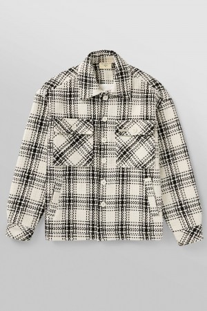 Young LA 519 - Woven Flannel Jackets Weiß Schwarz | 3014-YCVRO