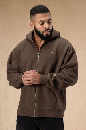 Young LA 546 Rivet Zipup Hoodies Braun | 1489-FSQIG