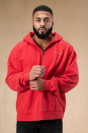 Young LA 546 Rivet Zipup Hoodies Rot | 8562-LMDWO