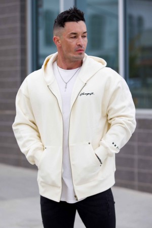 Young LA 546 Rivet Zipup Hoodies Weiß | 4129-HZEGP