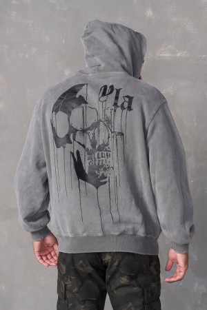 Young LA 551 - Drippy Skull Hoodie Grau | 1367-BLEJM