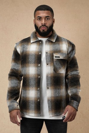 Young LA 556 High Profile Flannel Jacket Braun Schwarz | 8437-RMHZK