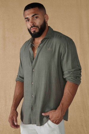 Young LA 825 - Simply Linen Shirts Olivgrün | 9362-NAPJB