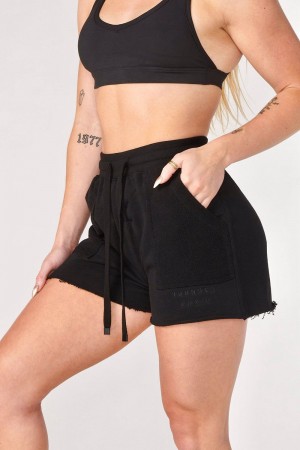 Young LA W114 Reversed Terry Shorts Schwarz | 3196-HEFTJ