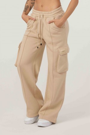 Young LA W216 - Cargo Fleece Joggers Beige | 7016-UQYWR