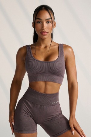 Young LA W315 Carbon Ribbed Sports Bra Khaki | 6039-TWQAO