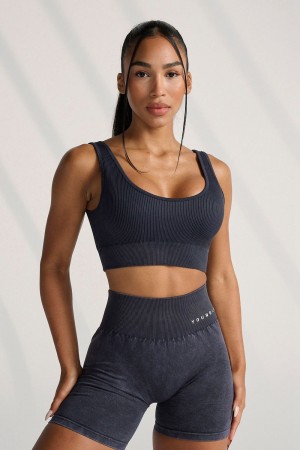 Young LA W315 Carbon Ribbed Sports Bra Navy | 9126-RMJFT