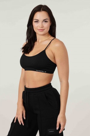Young LA W316 Ribbed Sports Bra Schwarz | 9416-LOUSQ
