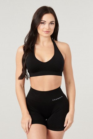 Young LA W328 - Core Seamless Halter Sports Bra Schwarz | 0743-JXAKS