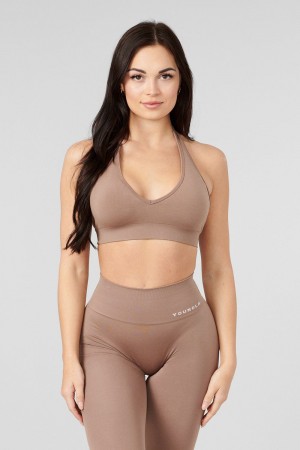 Young LA W328 - Core Seamless Halter Sports Bra Khaki | 1430-SGTJV