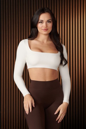 Young LA W336 - Curve Long Sleeve Sports Bra Weiß | 1465-NEIXF