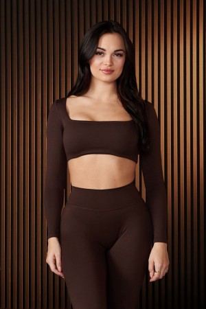 Young LA W336 - Curve Long Sleeve Sports Bra Dunkelbraun | 3289-MYQTA