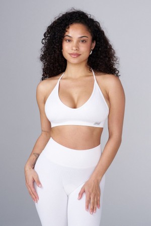 Young LA W343 Ribbed Seamless Bra Weiß | 5702-LXZWV