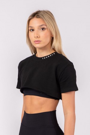 Young LA W407 Super Cropped Tee Schwarz | 9183-BNZPF