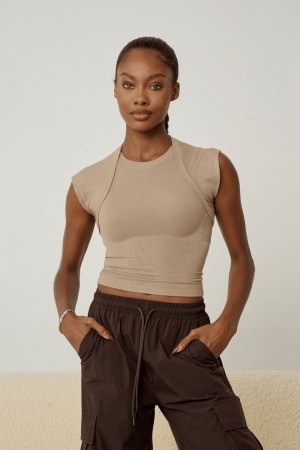 Young LA W414 Luxe Ribbed Tee Beige | 4782-JWUON