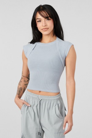 Young LA W414 Luxe Ribbed Tee Blau | 1528-YWPUF