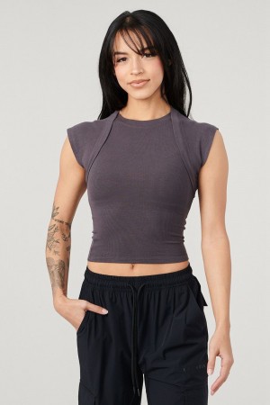 Young LA W414 Luxe Ribbed Tee Dunkelgrau | 5286-HGJXA