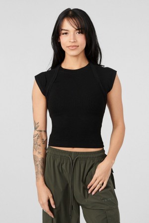 Young LA W414 Luxe Ribbed Tee Schwarz | 8651-NMFJW