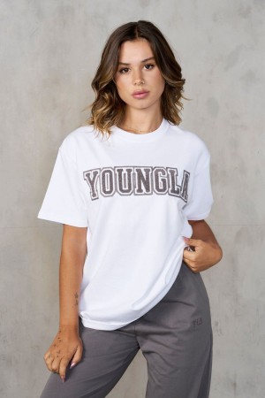 Young LA W422 Varsity Pump Tees Weiß | 1539-UACZB