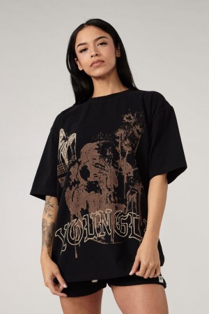 Young LA W427 Phantom Oversized Tees Schwarz | 0745-YXFKW