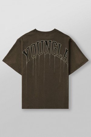 Young LA W428 - Drip Oversized Tee Olivgrün | 7584-NVDGF