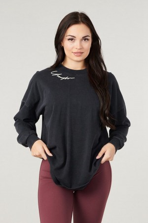 Young LA W432 - Emblem Long Sleeve Tee Schwarz | 0283-BSOYU