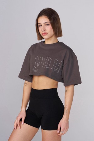 Young LA W436 - Urban Crop Tee Dunkelgrau | 7158-LKRVS