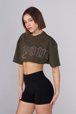 Young LA W436 - Urban Crop Tee Olivgrün | 3298-YPLKG