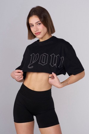 Young LA W436 - Urban Crop Tee Schwarz | 0529-MLCDS