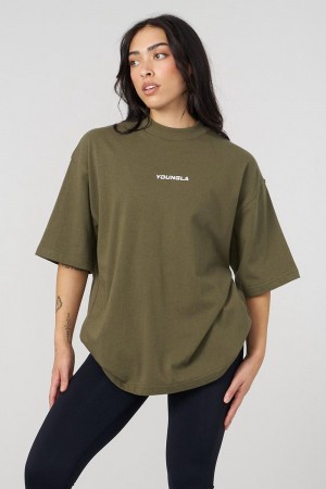 Young LA W440 Digital Oversized Tee Olivgrün | 6139-AFPXO
